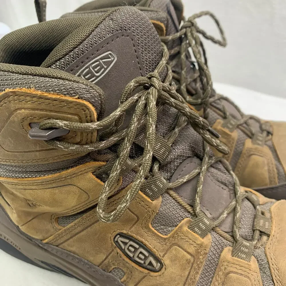Keen Mens Sz 14 Circadia Mid Waterproof Hiking Boots Leather Bison Brindle